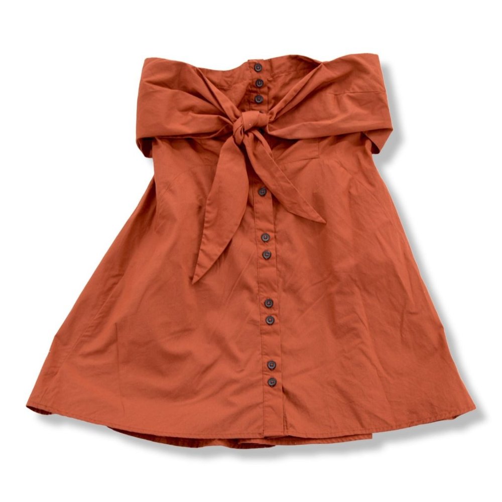 Free People Brown Strapless Button Down Tie Front Top Women Size Small
